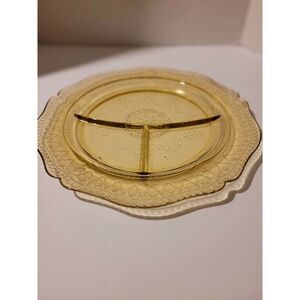 6 Federal Amber Yellow Depression Glass Patrician Spoke 11"Dinner Plate 3 divide